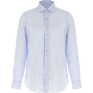 Finamore, Heren, Overhemden, Blauw, Maat: XL Linnen,