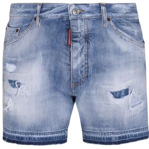 Dsquared2 Donkerblauwe Acid Wash Denim Shorts , Blue , Heren , Maat: M