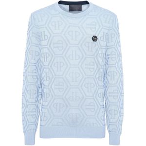 Philipp Plein, Heren, Truien, Blauw, Maat: 2XL Zijde,