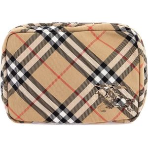 Burberry Check-In Reis Etui met Ruiterontwerp , Beige , Dames , Maat: ONE Size