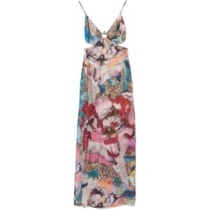 Just Cavalli, Dames, Jurken, Veelkleurig, Maat: XS Chiffon,