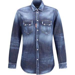 Dsquared2, Heren, Overhemden, Blauw, Maat: 2XL Denim,