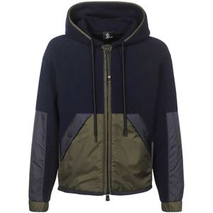 Moncler Blauwe Fleece Trui met Rits en Capuchon , Blue , Heren , Maat: M