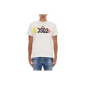 Dsquared2 Pac-Man Logo Print T-shirt , White , Heren , Maat: M