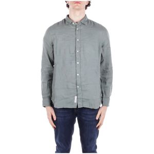 Woolrich, Heren, Overhemden, Grijs, Maat: L Linnen,