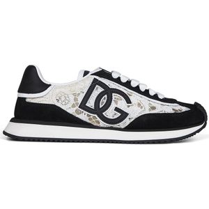 Dolce & Gabbana - Logo-Versierde Sneakers - Lichtkleurig - Suède - Leer