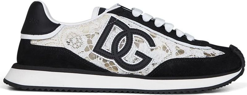 Dolce & Gabbana - Logo-Versierde Sneakers - Lichtkleurig - Suède - Leer