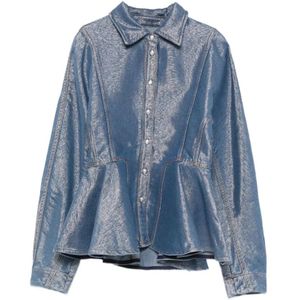Ganni, Dames, Blouses & Shirts, Blauw, Maat: M Leer,