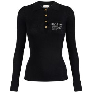 Elisabetta Franchi, Dames, Truien, Zwart, Maat: XS Wol,