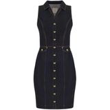 Bodycon - Denim Jurk - Blauw - Mouwloos - Knoopsluiting - Zakken met Klep