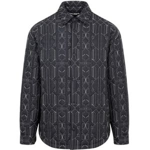 Palm Angels, Heren, Overhemden, Grijs, Maat: XS Polyamide,