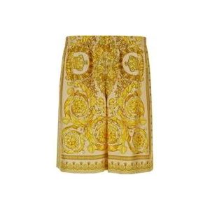 Versace Gele Barocco Print Zijden Shorts , Yellow , Heren , Maat: L