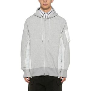 Sacai, Heren, Sweatshirts & Hoodies, Grijs, Maat: S Poliester,