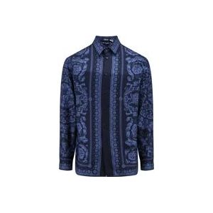Versace Blauwe Zijden Overhemd met Knoopsluiting , Blue , Heren , Maat: S