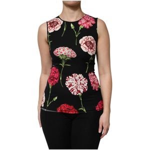 Dolce & Gabbana - Black Floral Print - Mouwloze Top - Zwart - Zijde