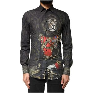 Dolce & Gabbana, Heren, Overhemden, Zwart, Maat: XS Katoen,