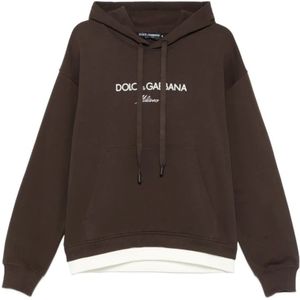 Dolce & Gabbana, Heren, Sweatshirts & Hoodies, Bruin, Maat: S Katoen,