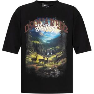 Dsquared2, Heren, Tops, Zwart, Maat: M Katoen,