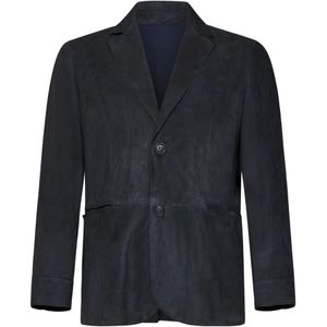 Franzese Collection, Heren, Jassen, Blauw, Maat: M Suède,