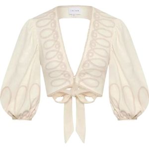 Ixiah, Dames, Blouses & Shirts, Wit, Maat: M Linnen,