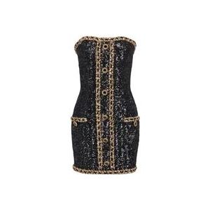 Balmain Bustier dress with sequin embroidery , Black , Dames , Maat: M