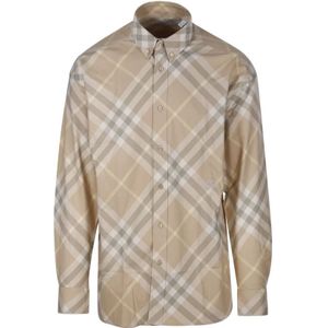 Burberry Geruite overhemd voor stijlvolle uitstraling , Beige , Heren , Maat: XL