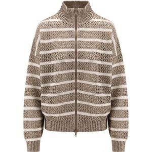 Brunello Cucinelli, Dames, Truien, Beige, Maat: L Linnen,