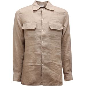 Paolo Pecora, Heren, Overhemden, Beige, Maat: S Linnen,