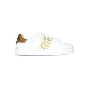 Versace Witte Goud-tone Sneakers met Greca Motief , White , Heren , Maat: 43 EU