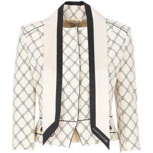 Elisabetta Franchi - Ivoor Crêpe Jas - Beige - Ronde Hals met Striksluiting