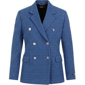 Versace Blauwe Tweed Blazer Jas Vrouwen , Blue , Dames , Maat: XS