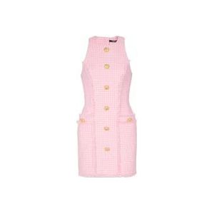 Balmain Gingham tweed jurk , Pink , Dames , Maat: S