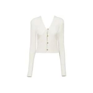 Chloé Witte V-hals Cardigan met Goudenugget Knopen , White , Dames , Maat: L