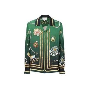 Casablanca Groene Linnen Overhemd met La Boite A Bijoux Patroon , Green , Heren , Maat: M