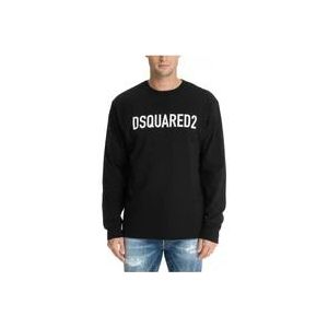 Dsquared2 Gestreept Logo T-Shirt met Lange Mouwen , Black , Heren , Maat: M