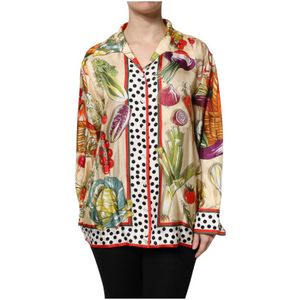 Dolce & Gabbana - Longsleeve - Multicolor - Zijde - Groentenprint