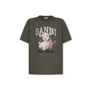 Ganni T-shirt met logo , Gray , Dames , Maat: M