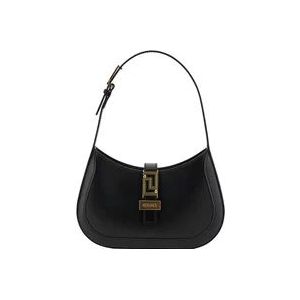 Versace Zwarte Hobo Tas met Verstelbare Schouderband , Black , Dames , Maat: ONE Size