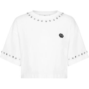 Philipp Plein, Dames, Tops, Wit, Maat: S Katoen,