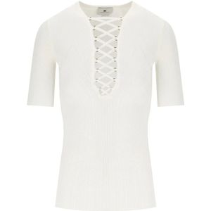Elisabetta Franchi, Dames, Blouses & Shirts, Beige, Maat: L Leer,