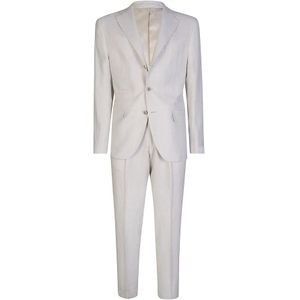 Eleventy, Heren, Pakken, Beige, Maat: S Linnen,