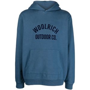 Woolrich, Heren, Sweatshirts & Hoodies, Blauw, Maat: 2XL Katoen,