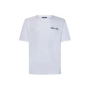Balmain Wit Logo Geborduurd T-Shirt , White , Heren , Maat: L
