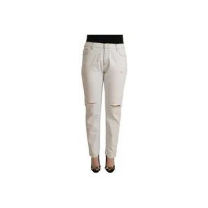 Pinko White Cotton Distressed Mid Waist Skinny Denim Jeans , White , Dames , Maat: W28