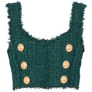 Balmain Tweed crop top , Green , Dames , Maat: 2XS