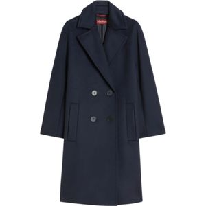 Max Mara Studio, Dames, Mantels, Blauw, Maat: 3XS Wol,