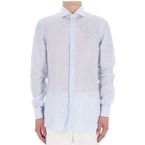 Barba, Heren, Overhemden, Blauw, Maat: 3XL Linnen,