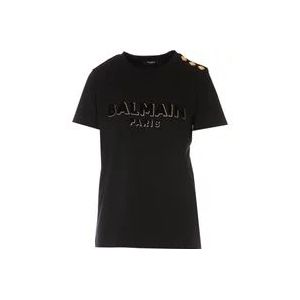 Balmain Dames Ronde Hals Logo T-Shirt , Black , Dames , Maat: M