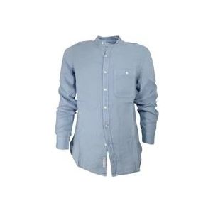 Woolrich Bandkraag Linnen Overhemd Indigo , Blue , Heren , Maat: XL