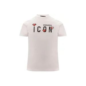 Dsquared2 Iconische Heart Pixel Print Katoenen T-Shirt , White , Heren , Maat: M